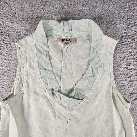 Flax Linen Tank Top Womens P XS Green Ruffle Collar Preppy Casual Classic Beachy - Picture 2 of 11